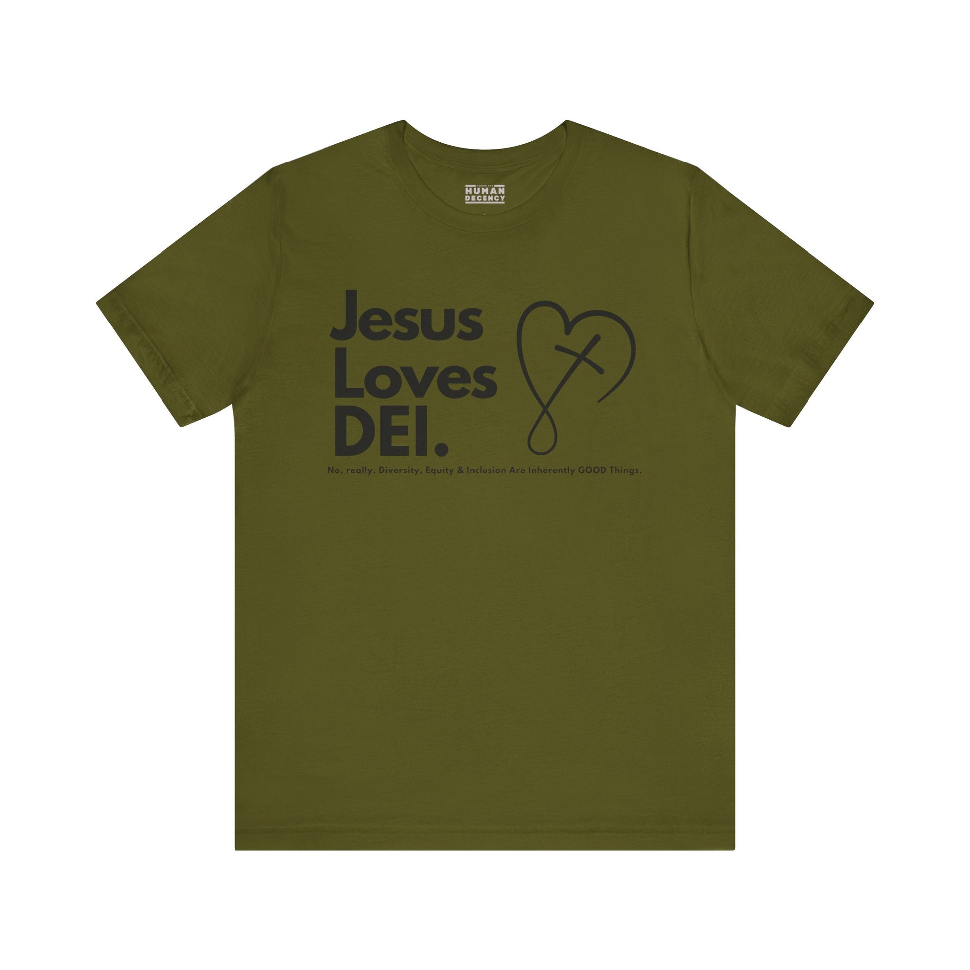 Jesus Loves DEI (Style 2, CrossHeart) Unisex Jersey Tee | Progressive Statement T-Shirt for Everyday Wear