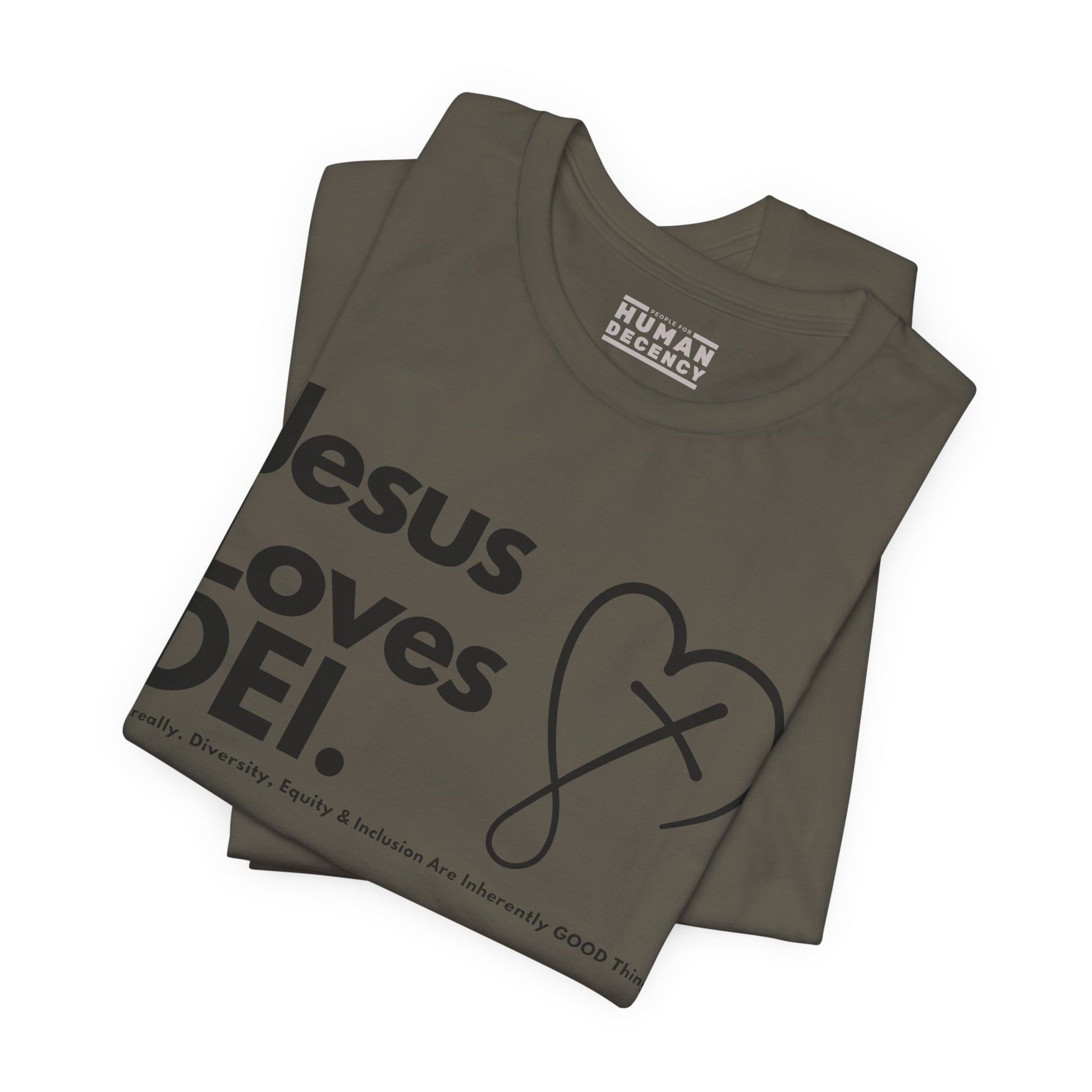 Jesus Loves DEI (Style 2, CrossHeart) Unisex Jersey Tee | Progressive Statement T-Shirt for Everyday Wear