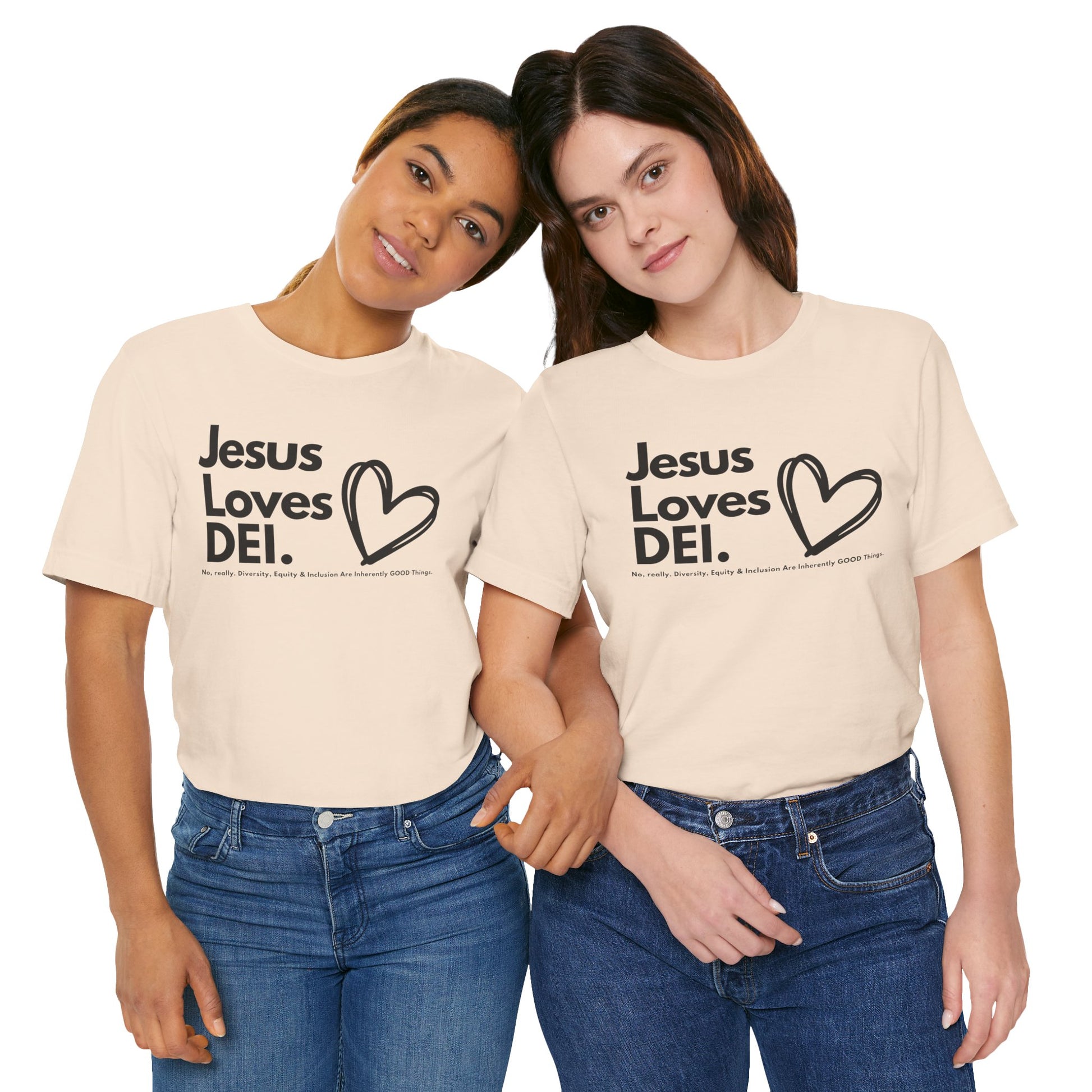 Jesus Loves DEI (Style 1, Heart) Unisex Tee | Progressive Statement T-Shirt for Everyday Wear