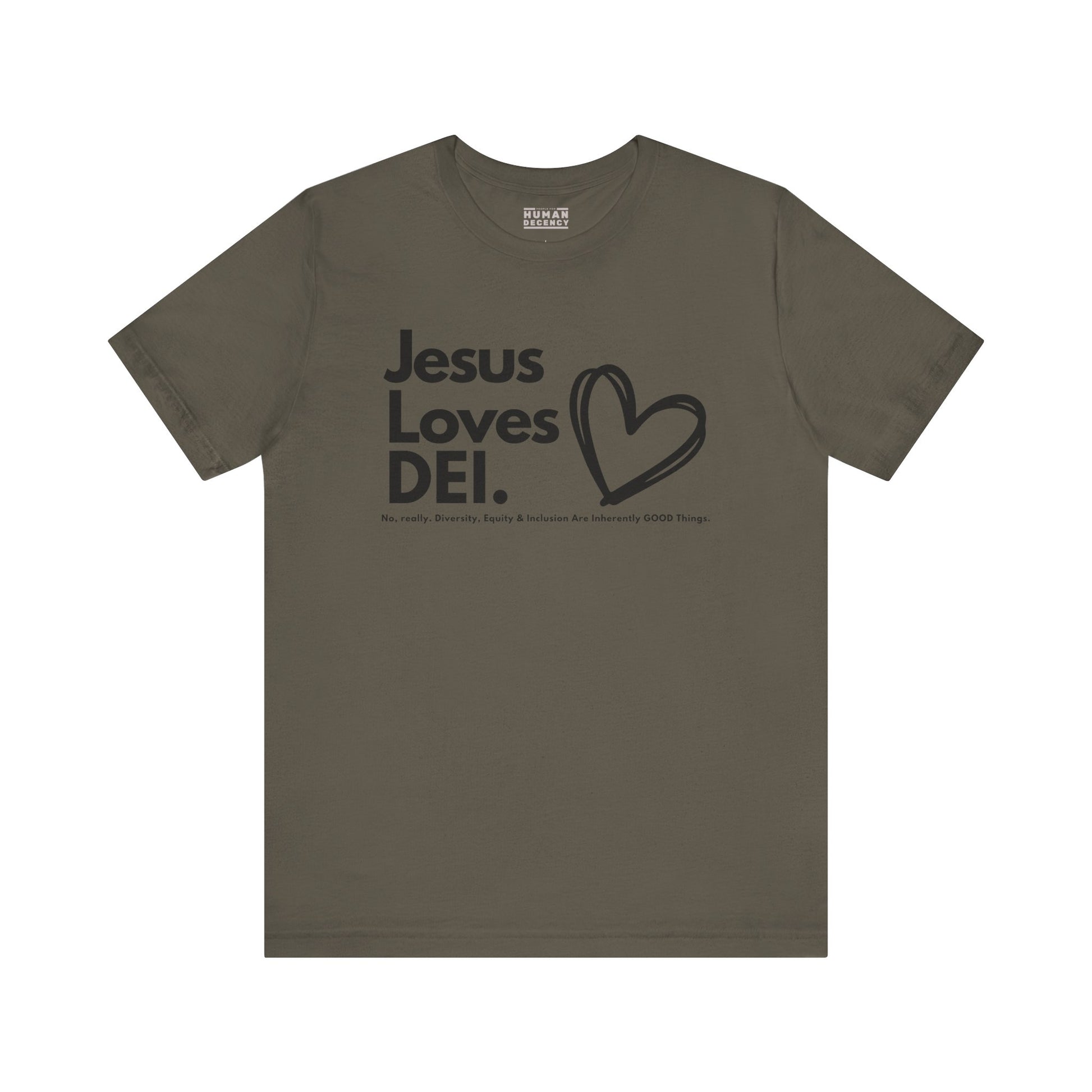 Jesus Loves DEI (Style 1, Heart) Unisex Tee | Progressive Statement T-Shirt for Everyday Wear