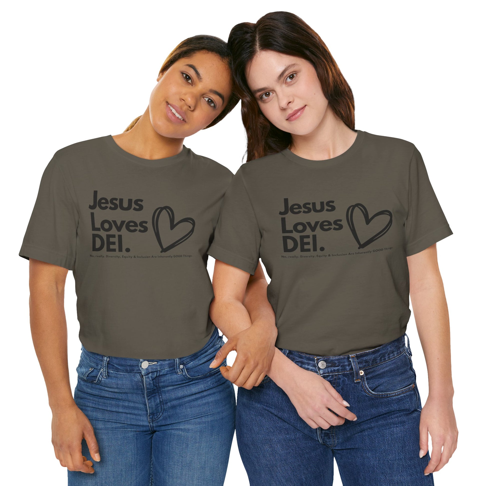 Jesus Loves DEI (Style 1, Heart) Unisex Tee | Progressive Statement T-Shirt for Everyday Wear