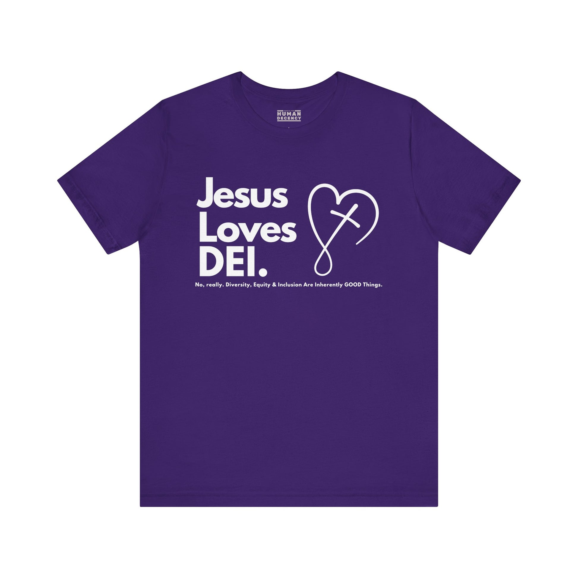 Jesus Loves DEI (Style 2, CrossHeart) Unisex Jersey Tee | Progressive Statement T-Shirt for Everyday Wear