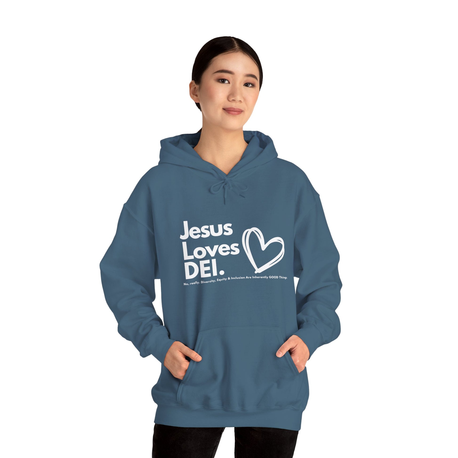 Jesus Loves DEI (Style 1) - Unisex Heavy Blend Hoodie
