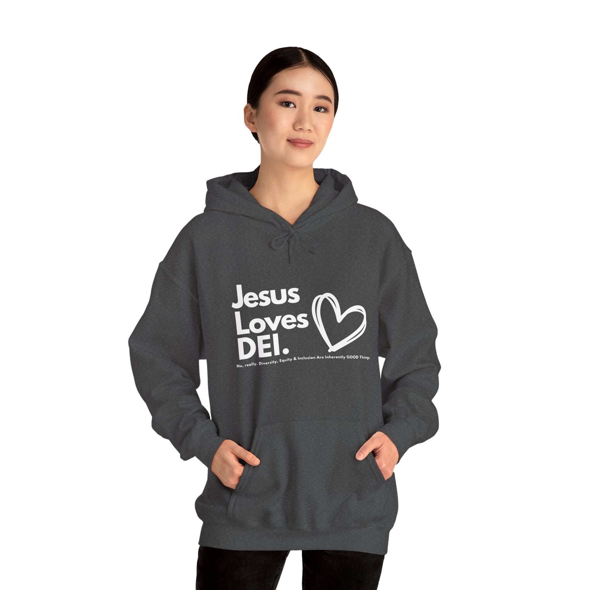 Jesus Loves DEI (Style 1) - Unisex Heavy Blend Hoodie