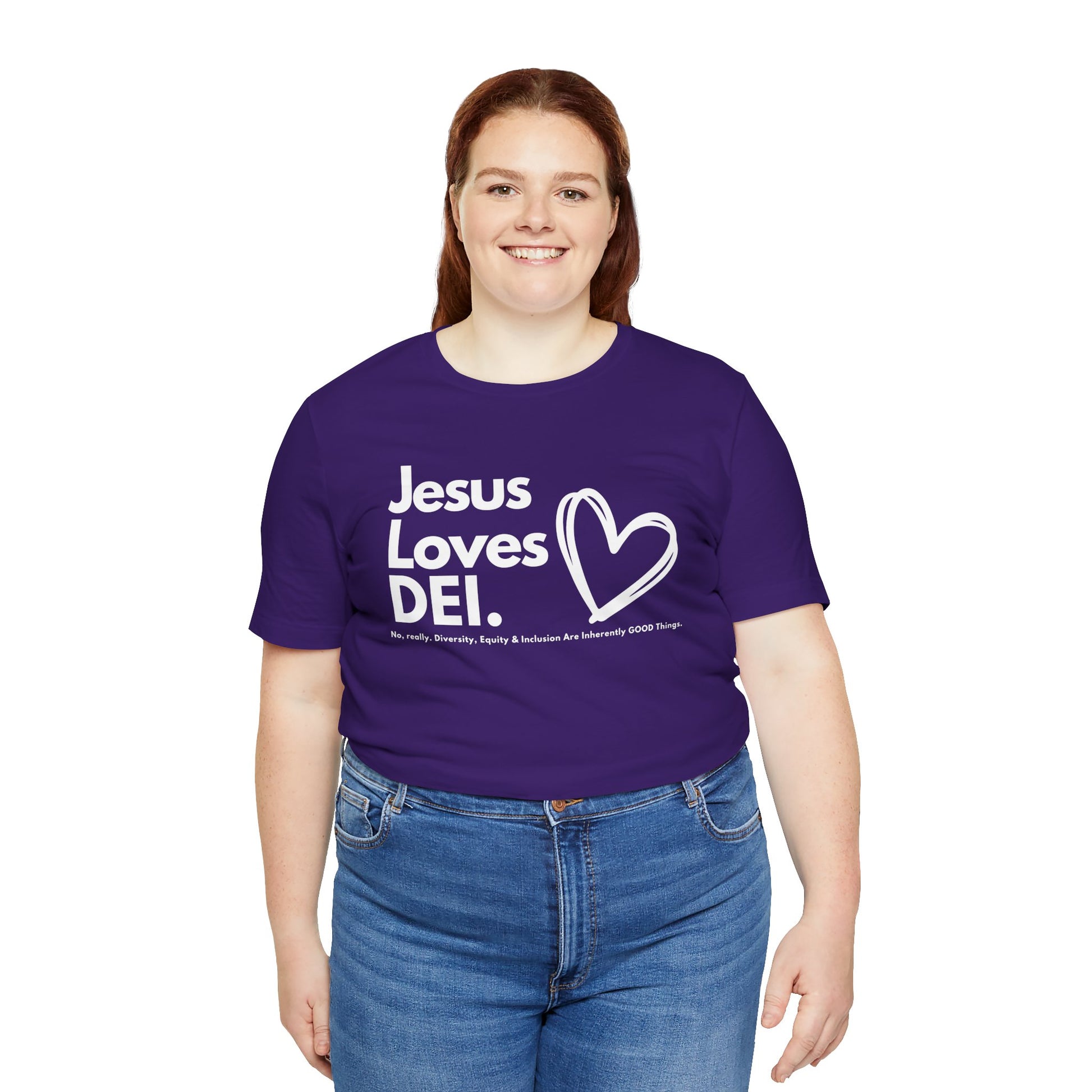 Jesus Loves DEI (Style 1, Heart) Unisex Tee | Progressive Statement T-Shirt for Everyday Wear