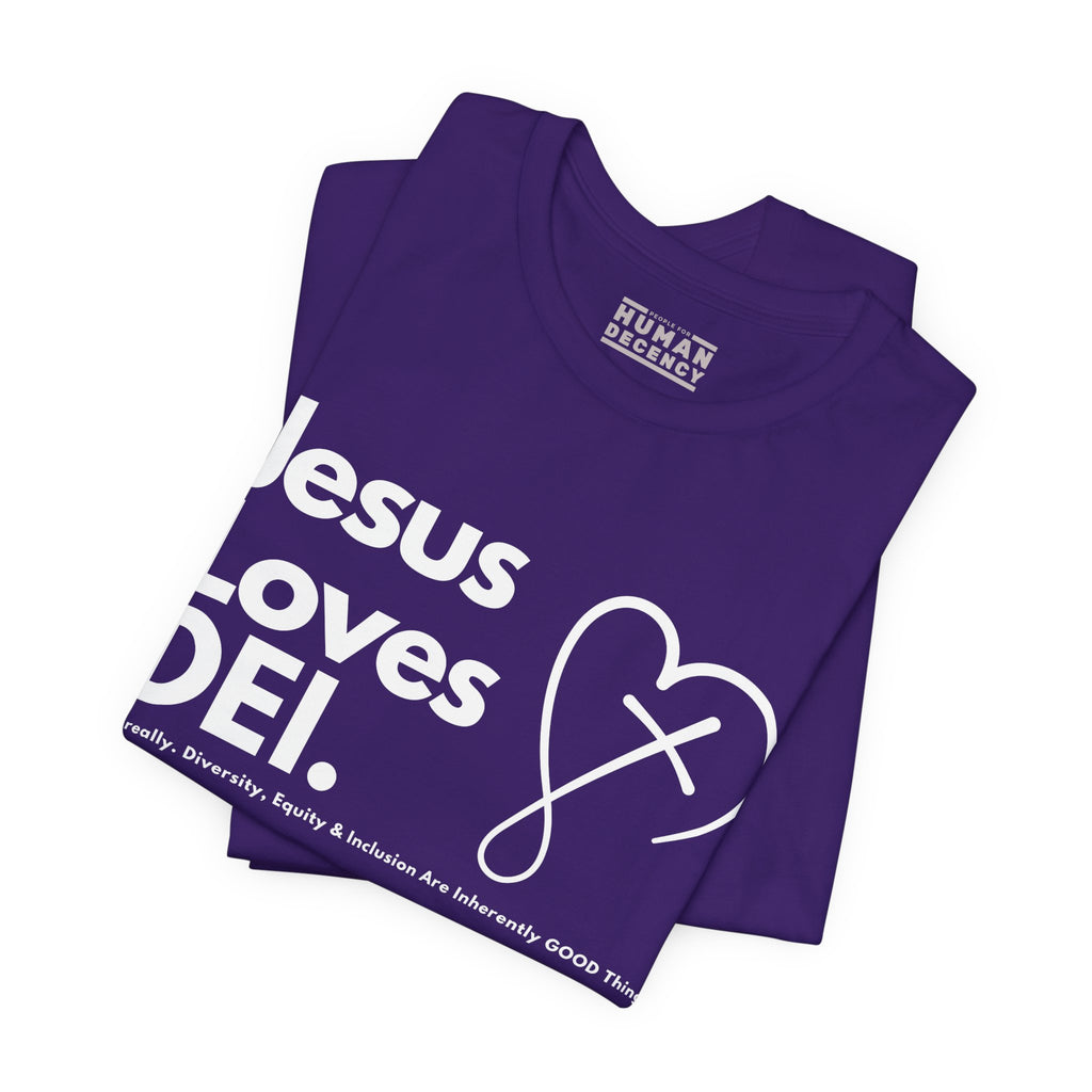 Jesus Loves DEI Tee (Style 2, CrossHeart) Unisex Jersey Tee | Progressive Statement T-Shirt for Everyday Wear