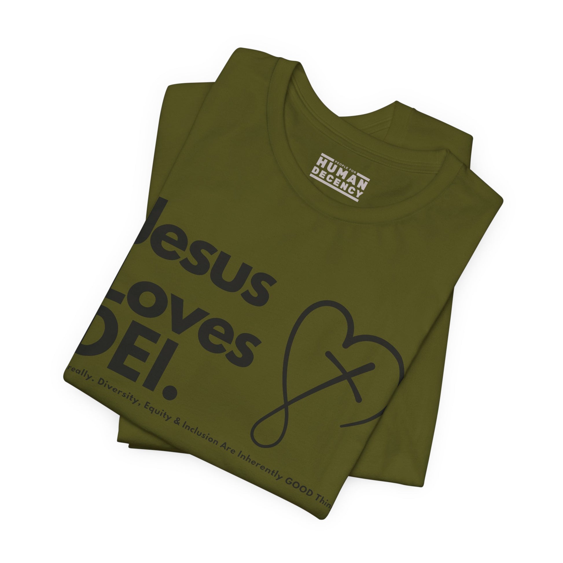 Jesus Loves DEI (Style 2, CrossHeart) Unisex Jersey Tee | Progressive Statement T-Shirt for Everyday Wear