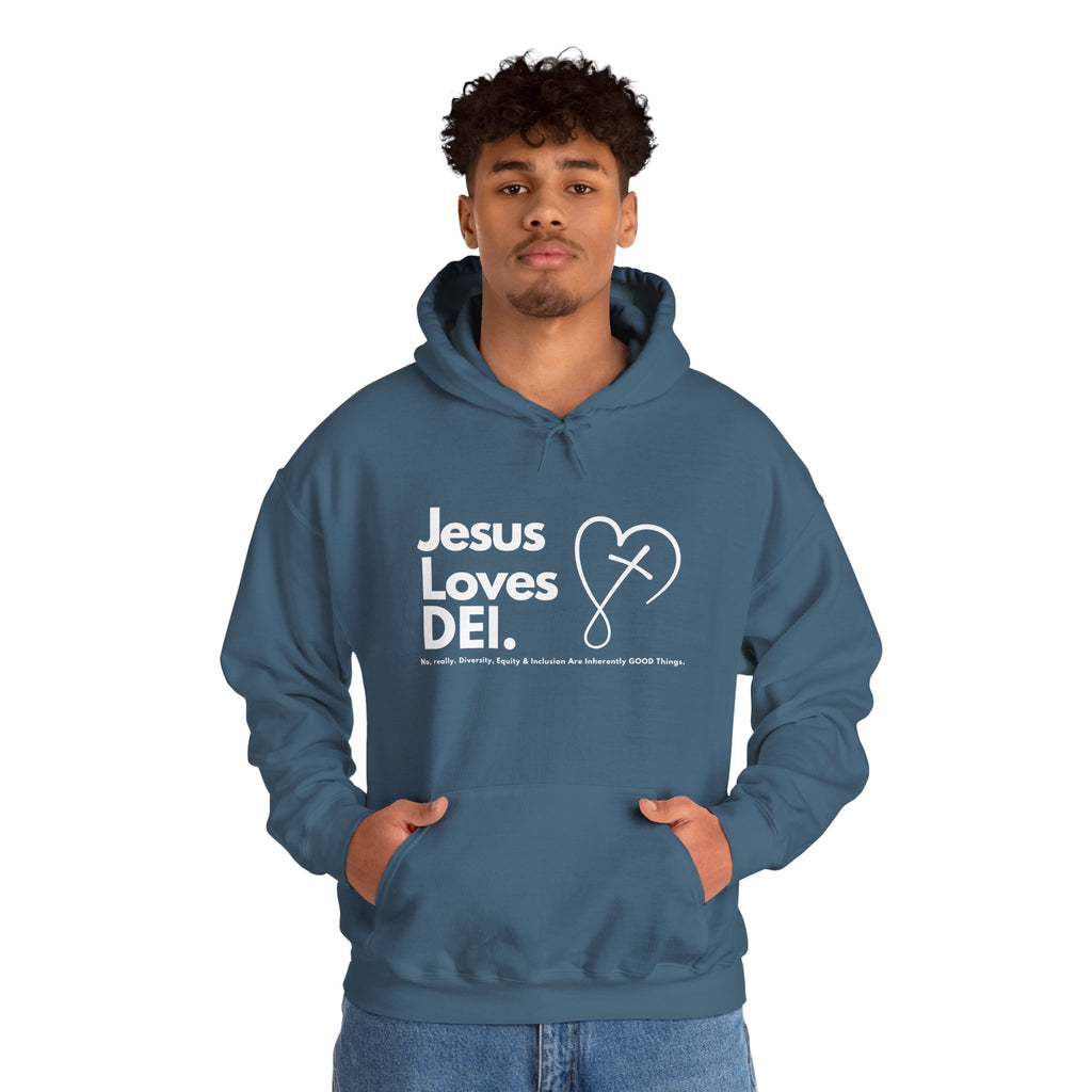 Jesus Loves DEI (Style 2) - Unisex Heavy Blend Hoodie