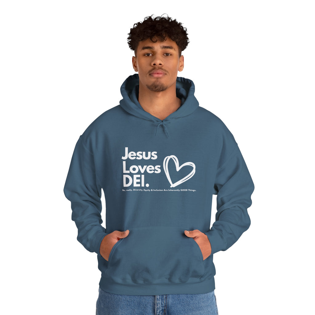Jesus Loves DEI (Style 1) - Unisex Heavy Blend Hoodie