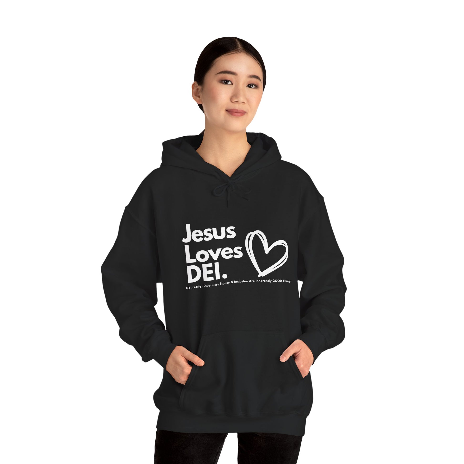 Jesus Loves DEI (Style 1) - Unisex Heavy Blend Hoodie