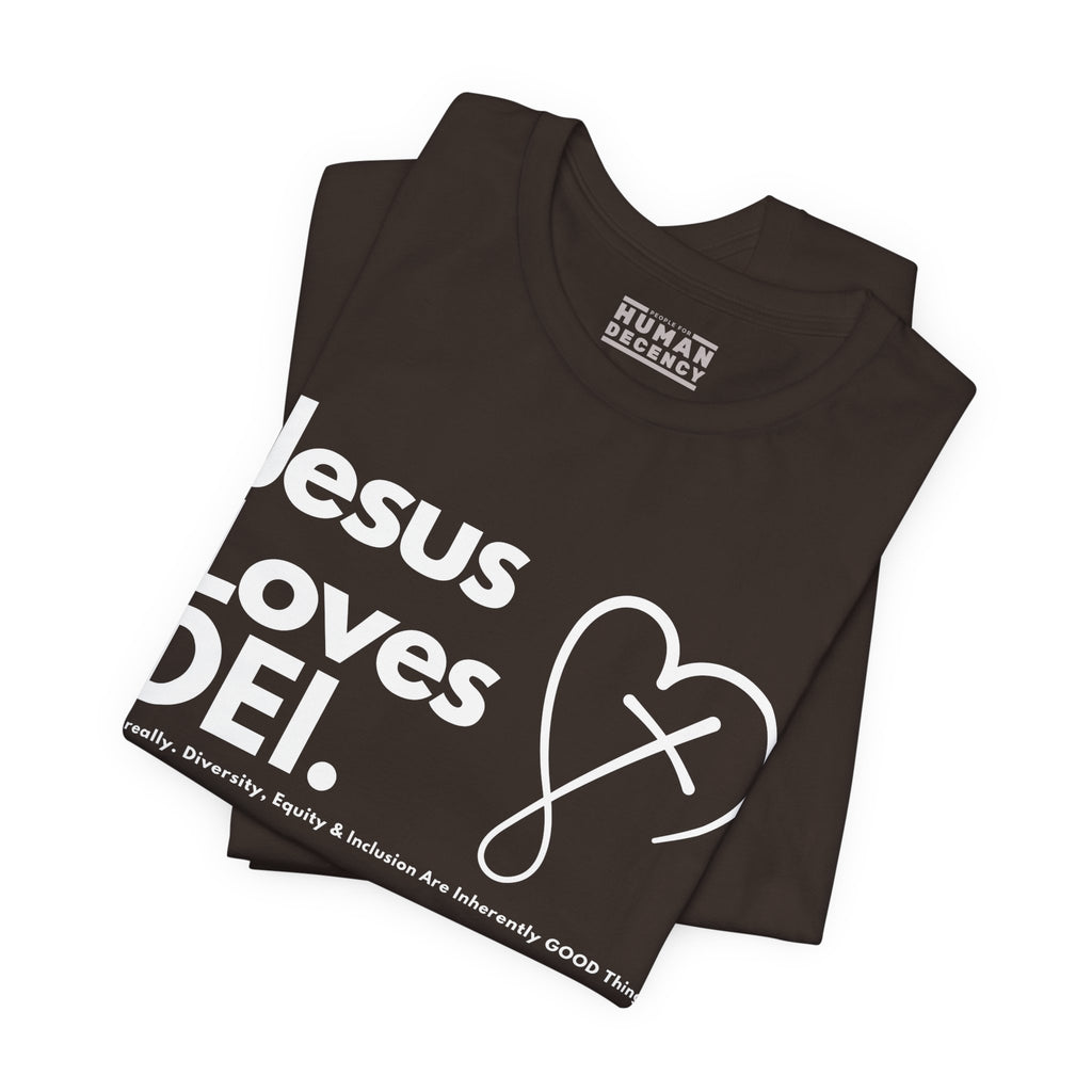 Jesus Loves DEI Tee (Style 2, CrossHeart) Unisex Jersey Tee | Progressive Statement T-Shirt for Everyday Wear