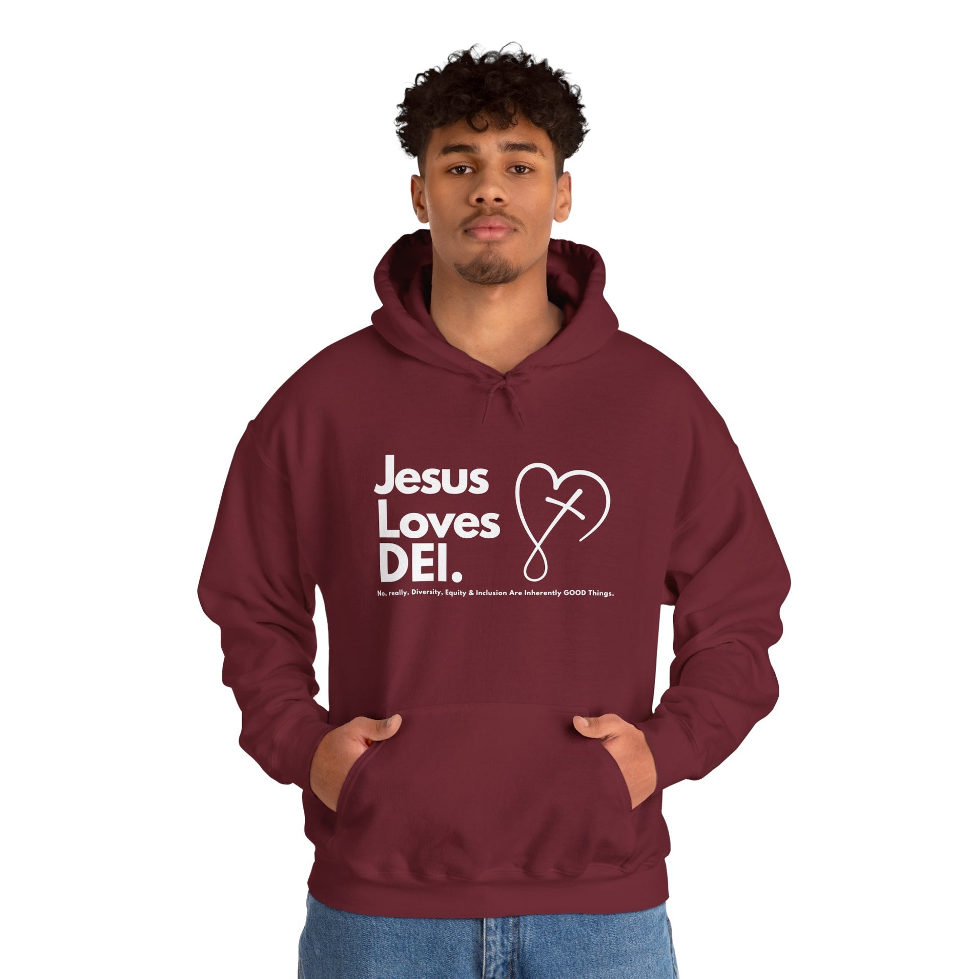 Jesus Loves DEI (Style 2) - Unisex Heavy Blend Hoodie