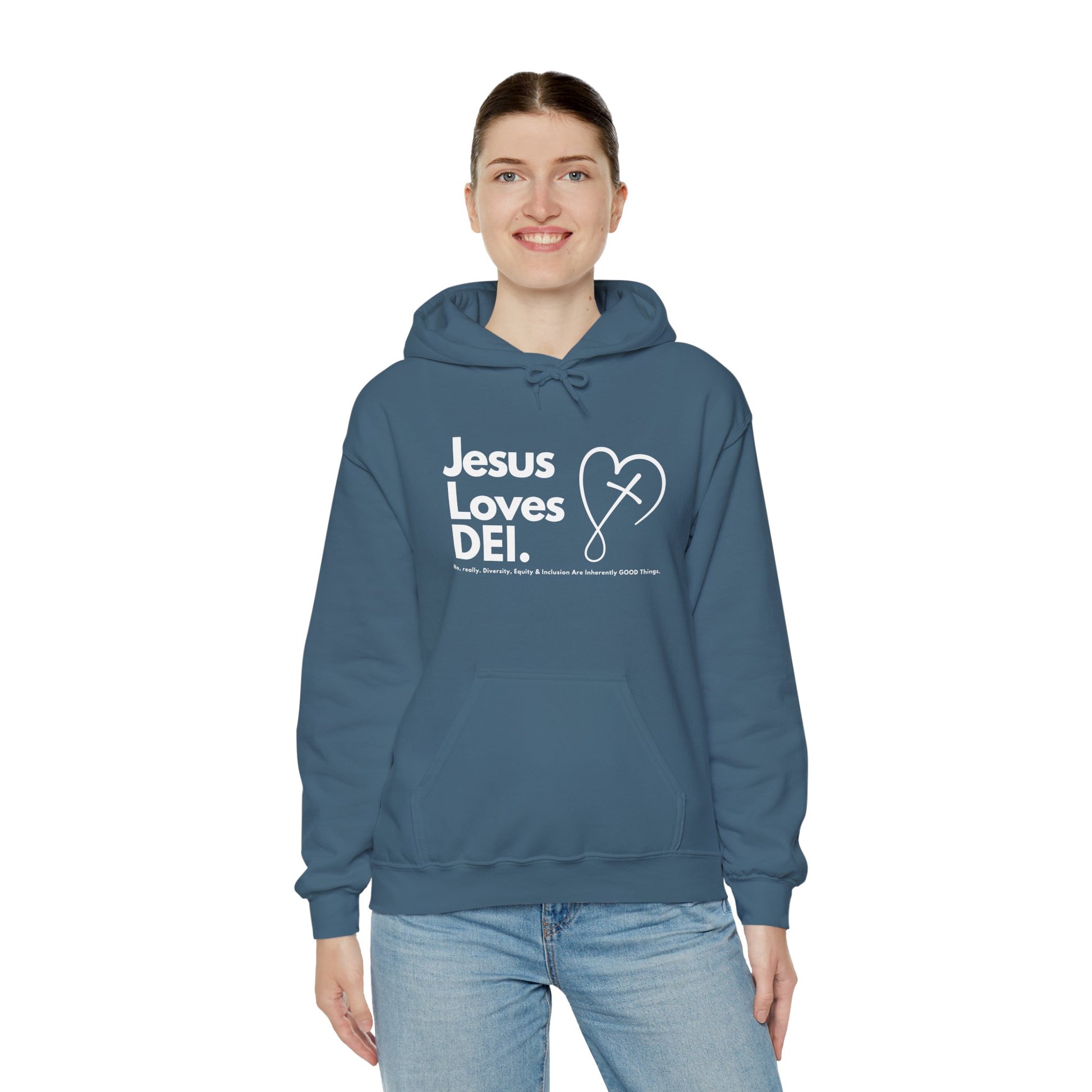 Jesus Loves DEI (Style 2) - Unisex Heavy Blend Hoodie