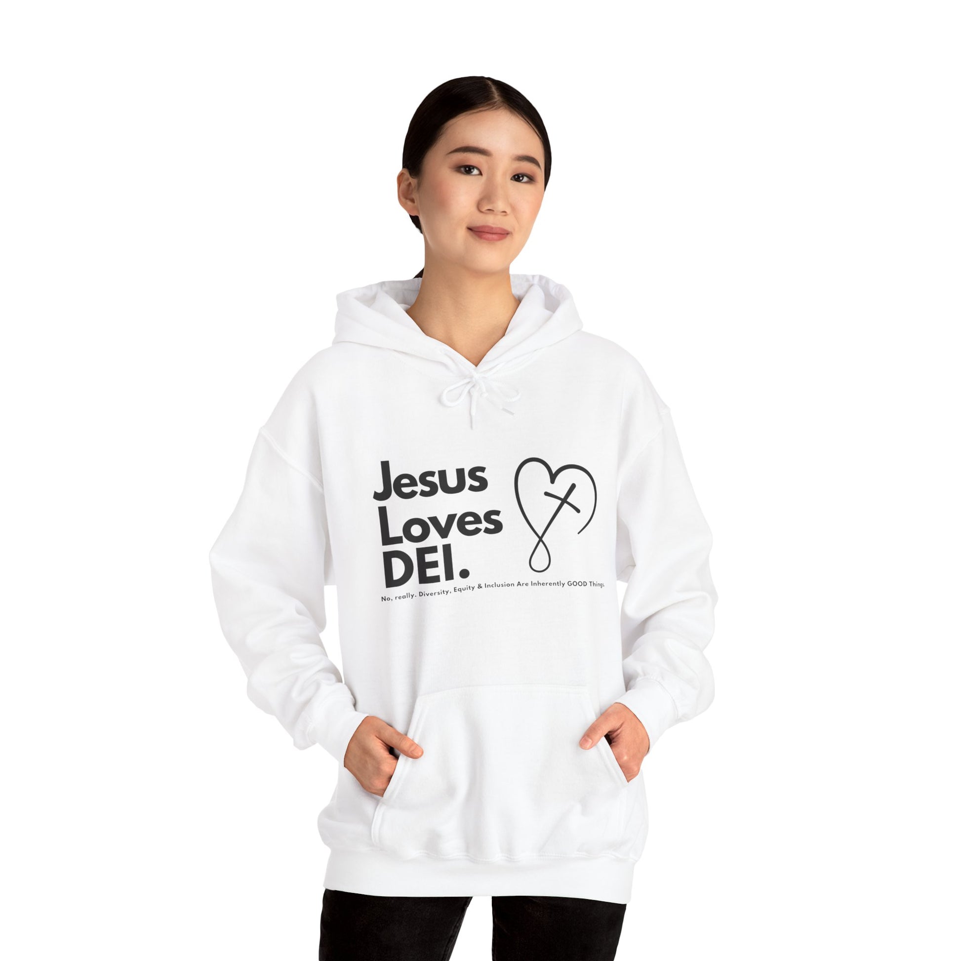 Jesus Loves DEI (Style 2) - Unisex Heavy Blend Hoodie