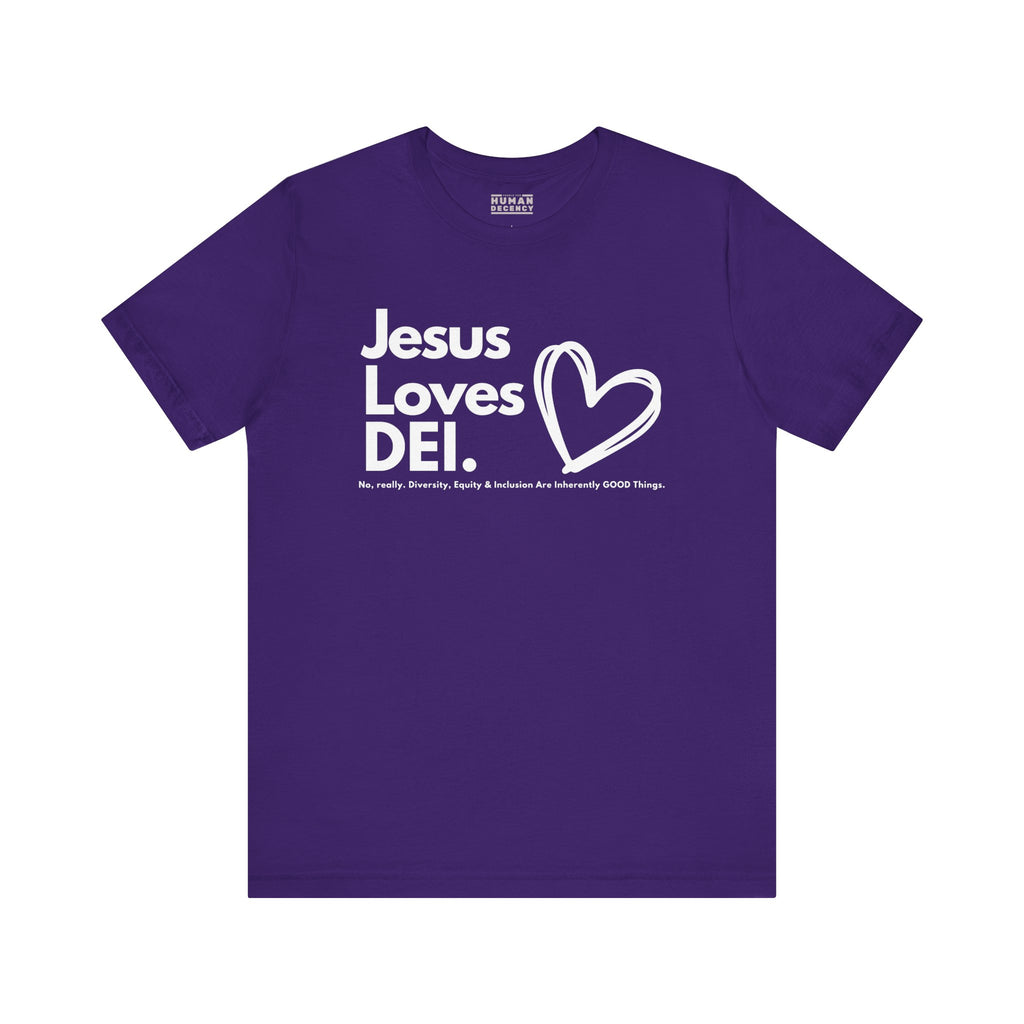 Jesus Loves DEI Tee (Style 1, Heart) Unisex Jersey Tee | Progressive Statement T-Shirt for Everyday Wear