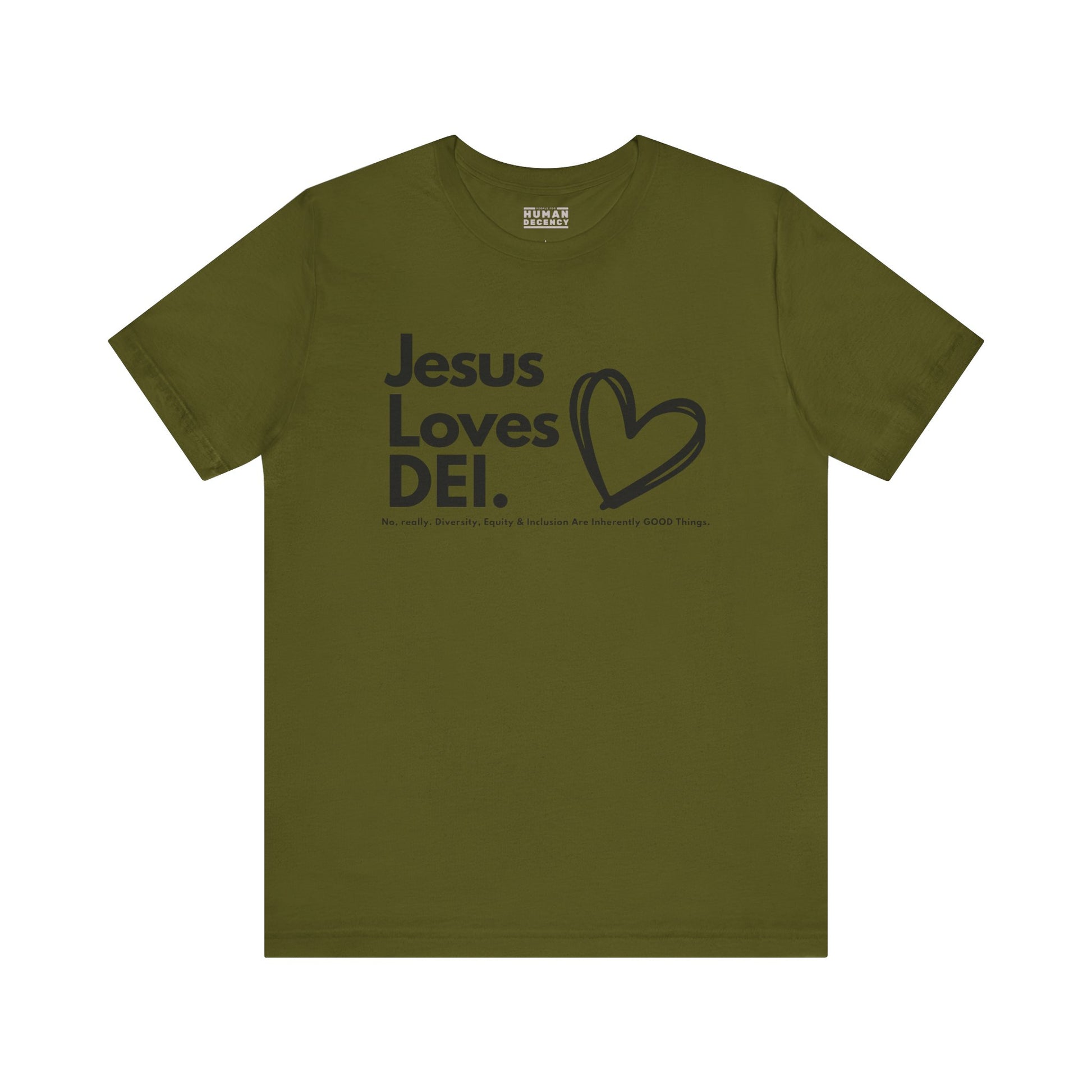 Jesus Loves DEI (Style 1, Heart) Unisex Tee | Progressive Statement T-Shirt for Everyday Wear